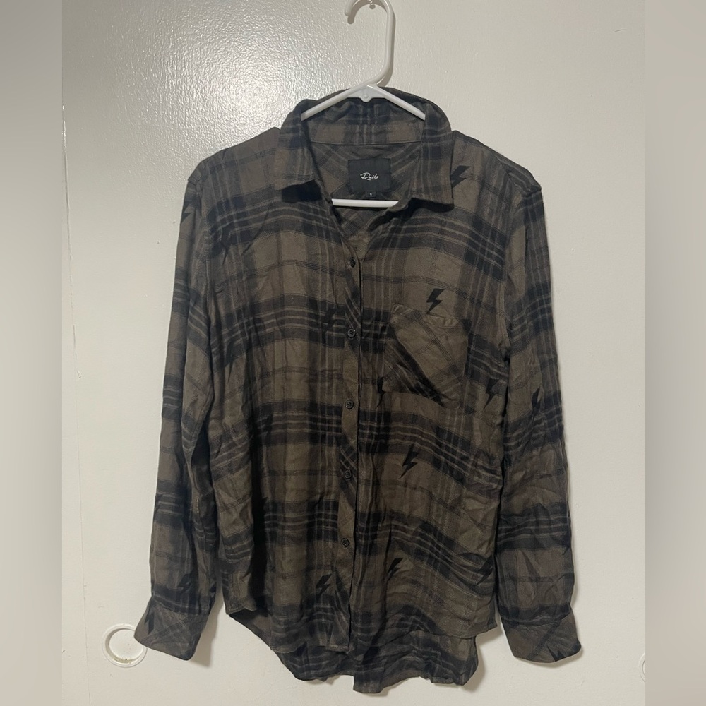 Rails hunter green black olive jet plaid lightning bolts flannel size S - Picture 2 of 5